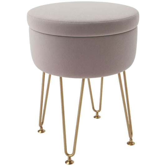 HOMCOM 5L Velvet-Feel Storage Ottoman - Light Pink