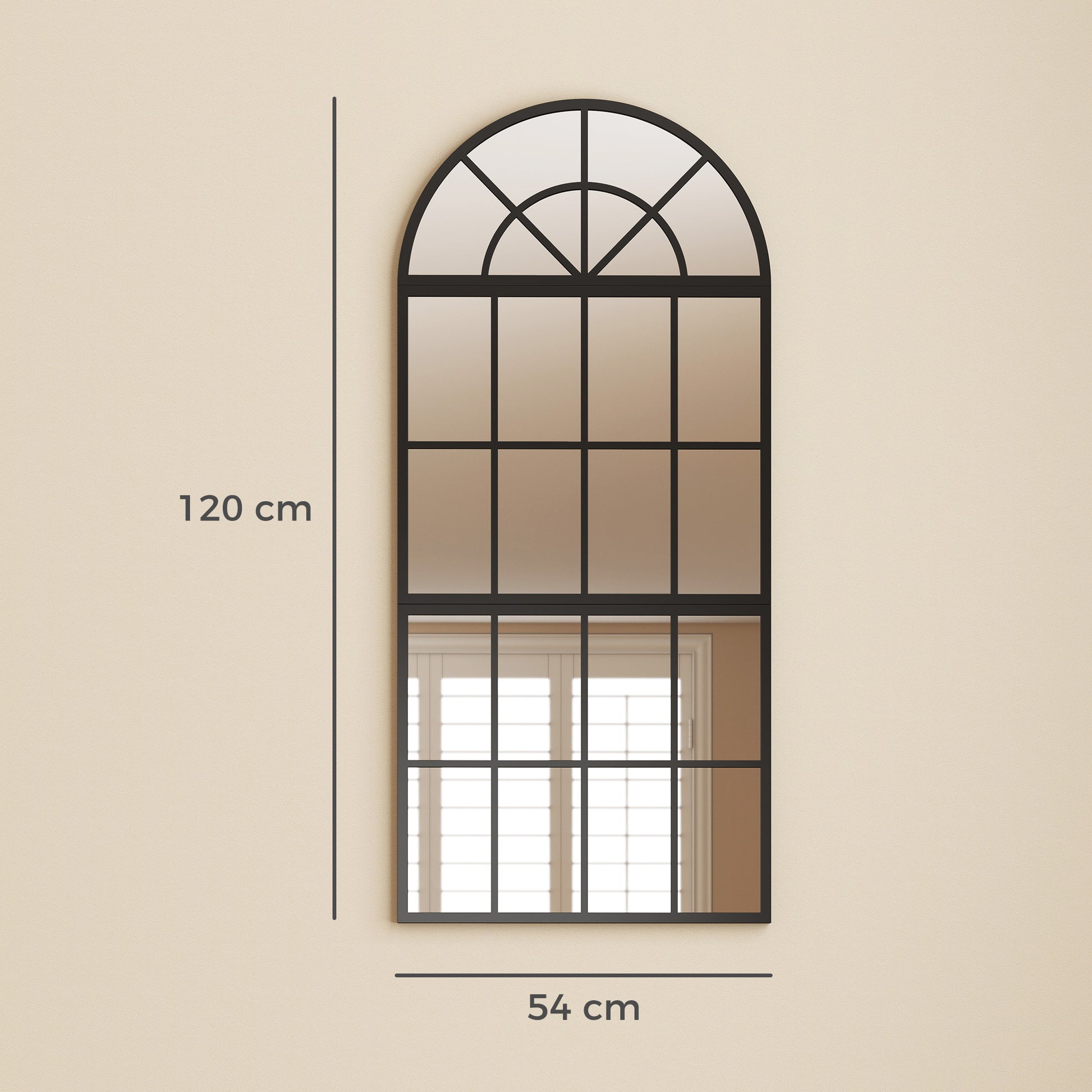 HOMCOM Large Arched Wall Mirror with Metal Grid, 3-Piece Split Window Mirrors, 120 x 54 cm, Black