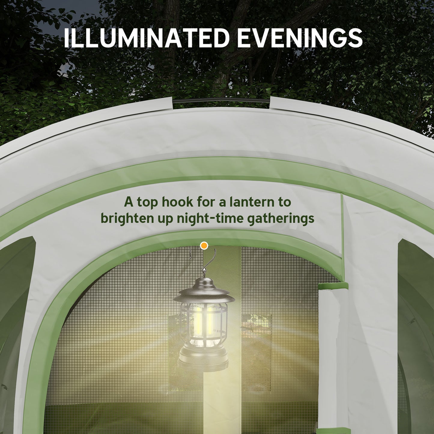 Outsunny Three Man Duo Room Tunnel Tent, with Accessories - Cream/Green