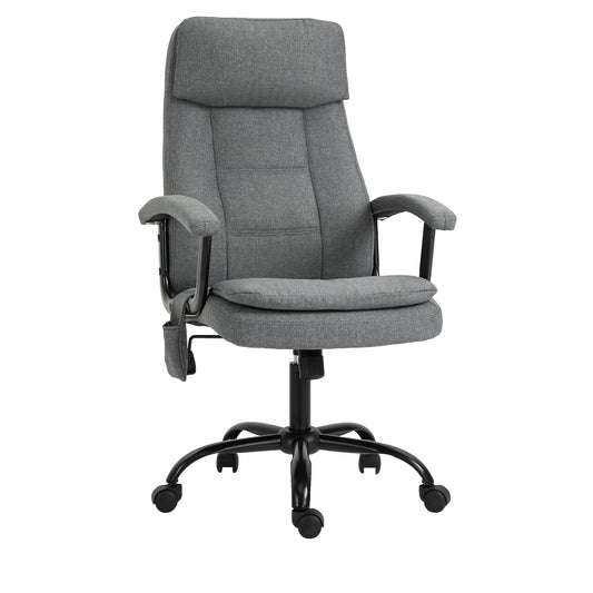 Vinsetto Office Chair, Linen Fabric Desk Chair with 2 Point Massage in Lumbar, Adjustable Height, Rolling Wheels, Grey