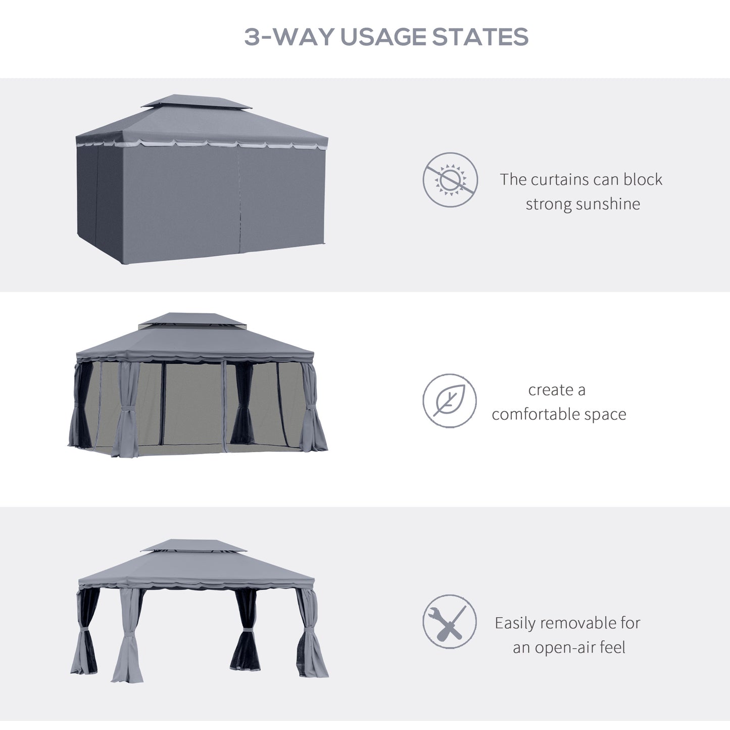 Outsunny 3 x 4m Aluminium GardenÂ Gazebo, Marquee Canopy Shelter Pavilion Party Tent with Nets and Curtains for Garden and Deck, Dark Grey