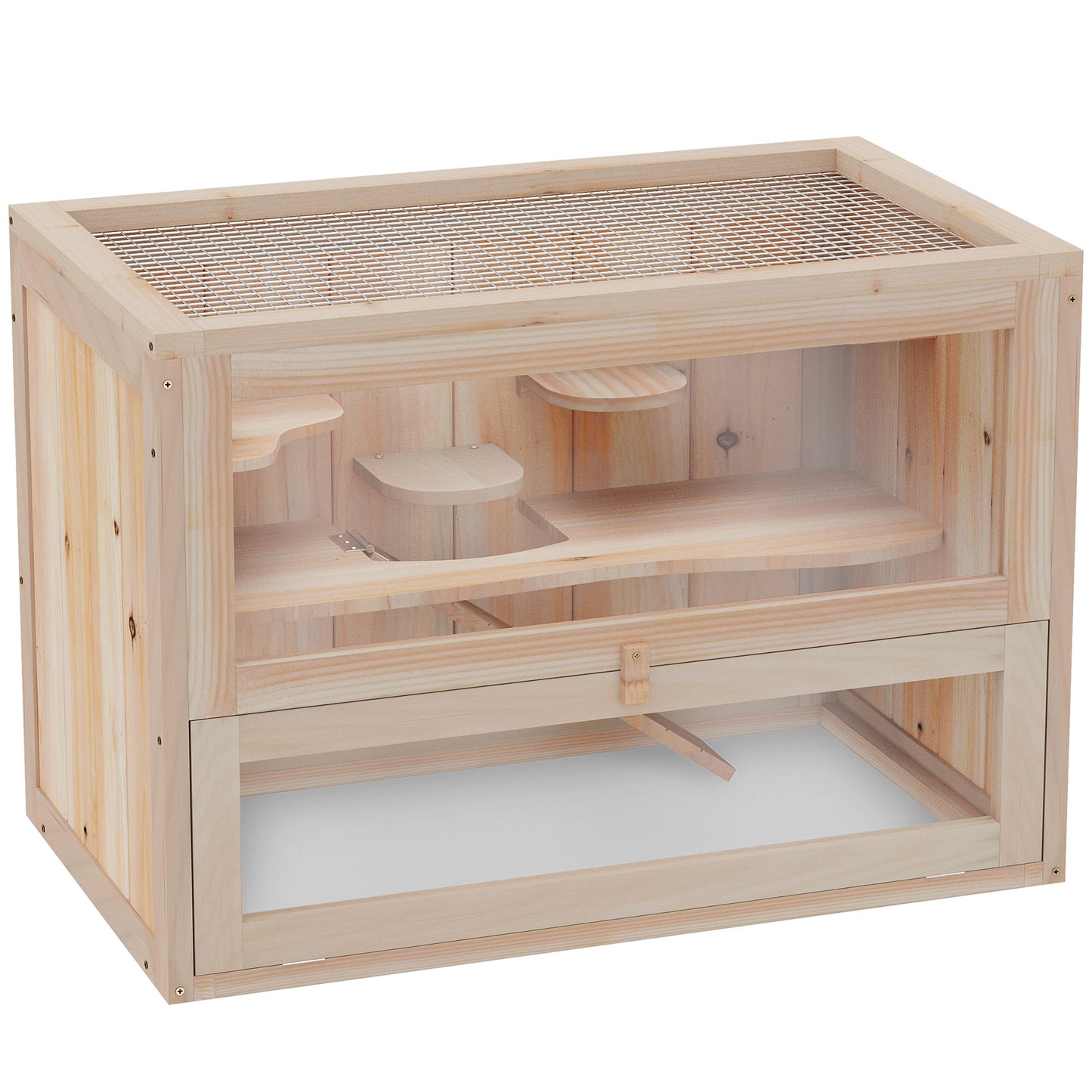 PawHut Wooden Hamster Cage Mouse Mice Rodent Small Animals Hutch Exercise Play House 60 x 35 x 42cm, Natural Wood Finish Default Title