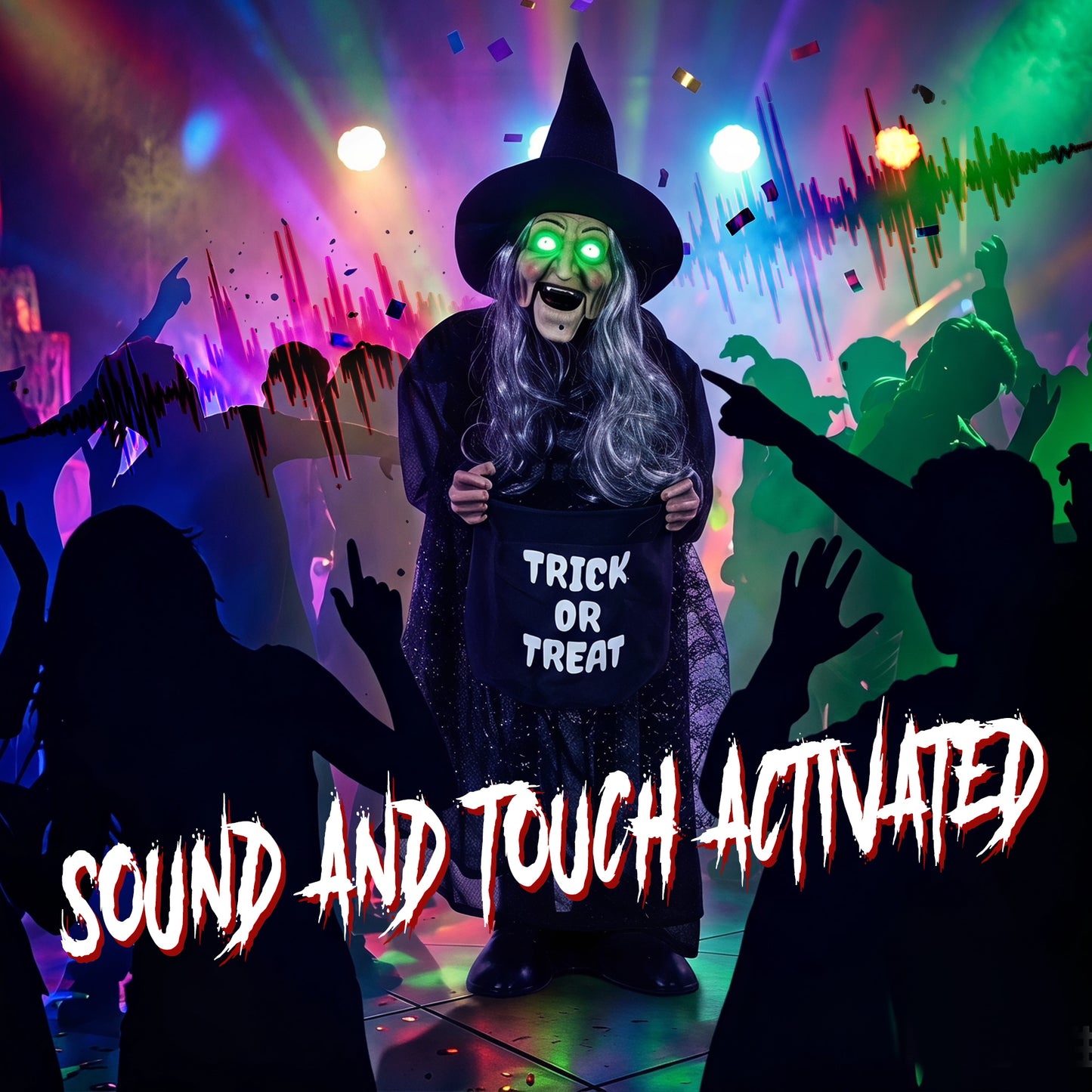 HOMCOM 94cm Animated Witch Halloween Decoration, Scary Halloween Animatronics Decor with Sound Touch Activated & Light Up Eyes