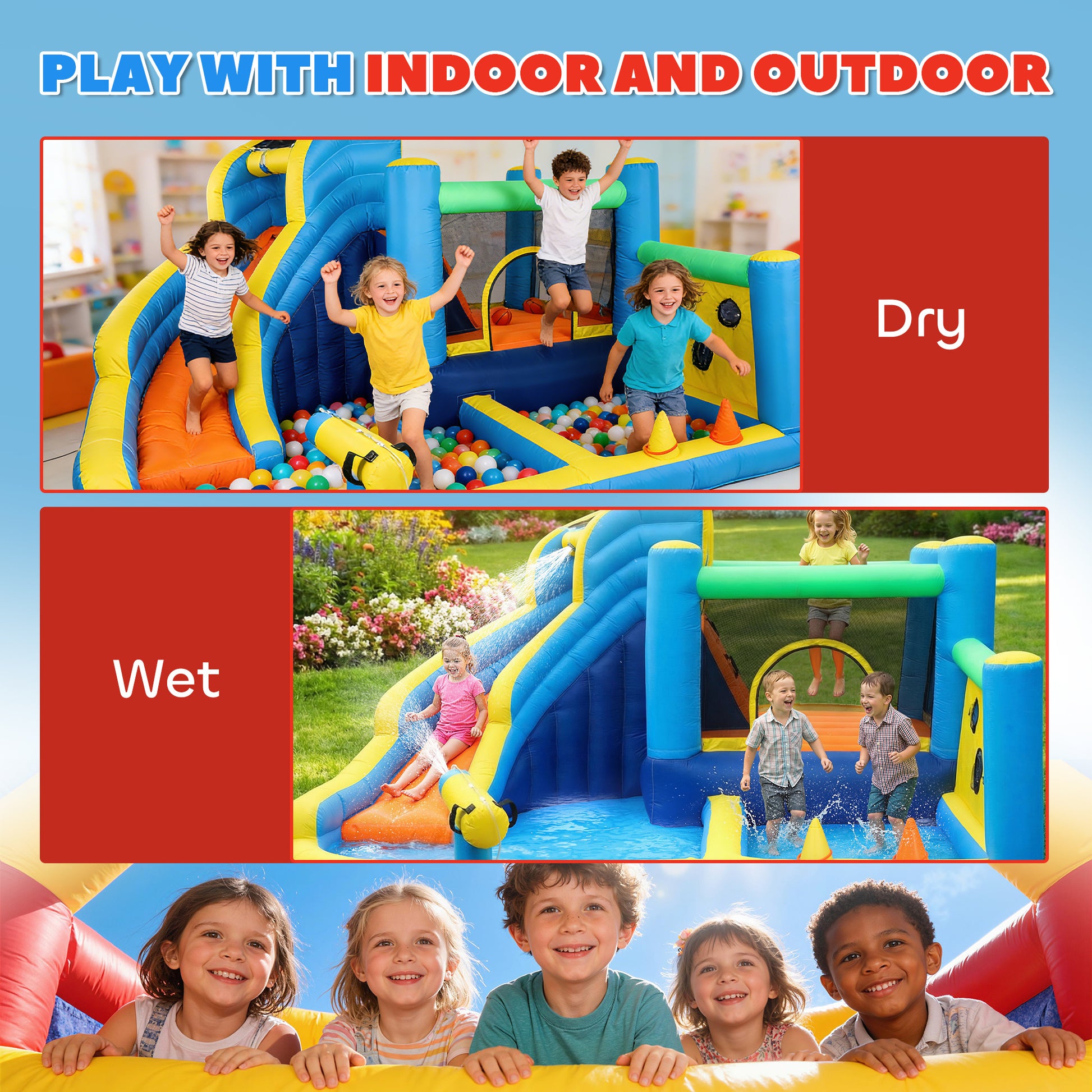 AIYAPLAY 8 in 1 Bouncy Castle for Kids, Inflatable Bounce House with Slide, Pool (Ball Pit), Water Cannon for Indoor Outdoor