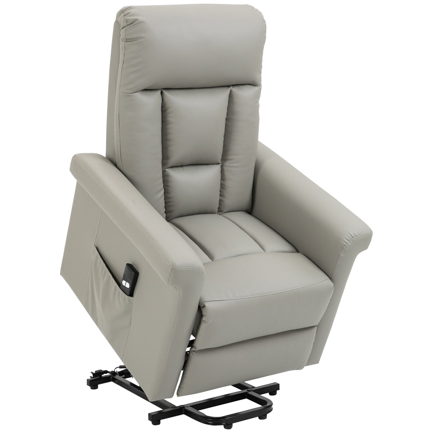HOMCOM Power Lift Chair Armchair for the Elderly, PU Leather Recliner Chair with Extended Footrest, Remote Control and Side Pocket, Grey