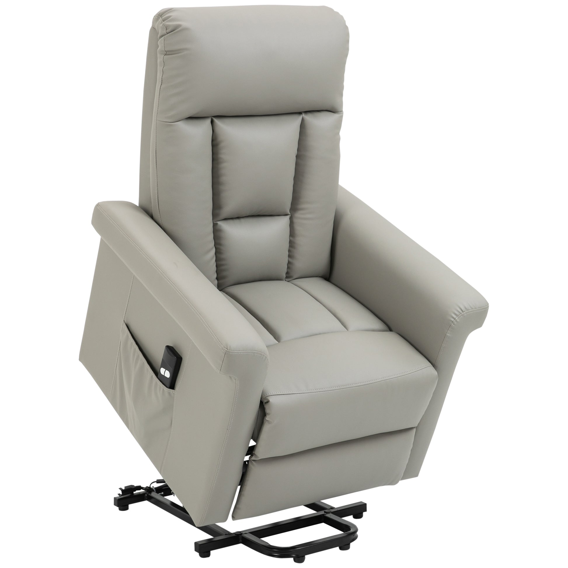 HOMCOM Power Lift Chair Armchair for the Elderly, PU Leather Recliner Chair with Extended Footrest, Remote Control and Side Pocket, Grey