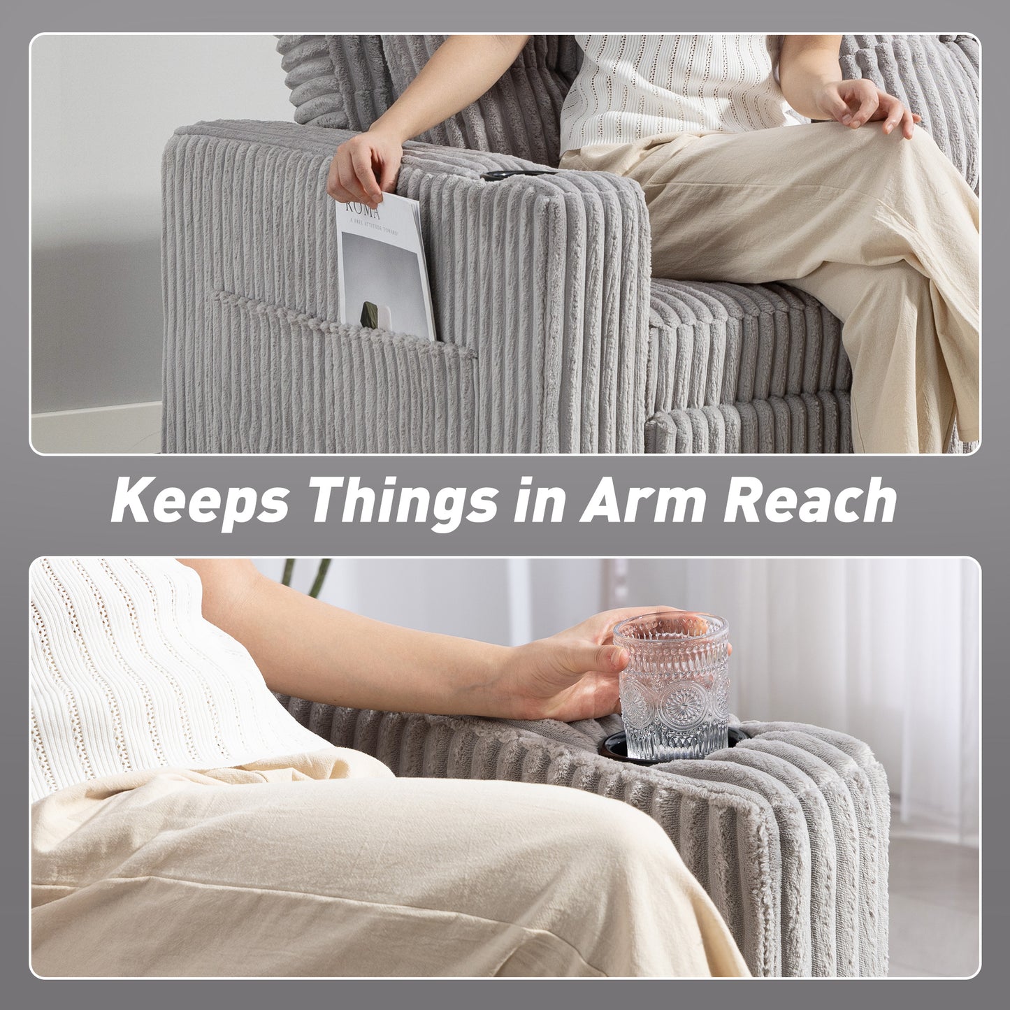 HOMCOM 2 Seater Click Clack Sofa Bed with Pull Out Design, Corduroy Upholstery - Light Grey