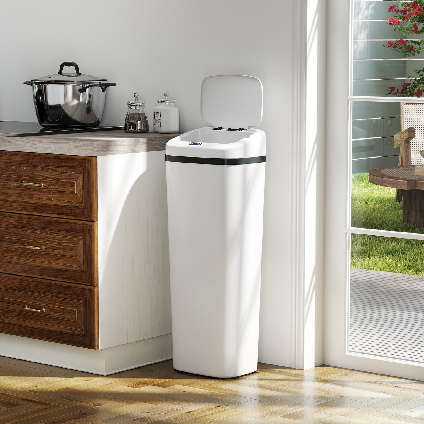 HOMCOM 50L Stainless Steel Sensor Bin - White