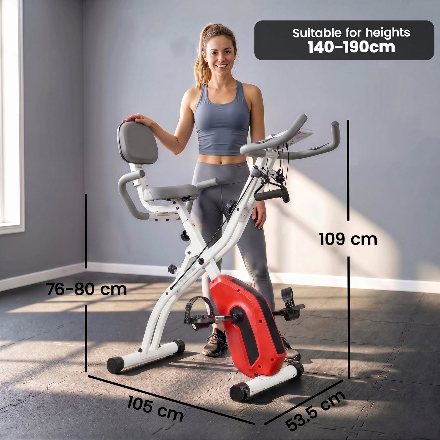 SPORTNOW 4-In-1 Folding Exercise Bike with Resistance Bands, Bluetooth App, 8-Level Magnetic Resistance, LCD Display, Orange
