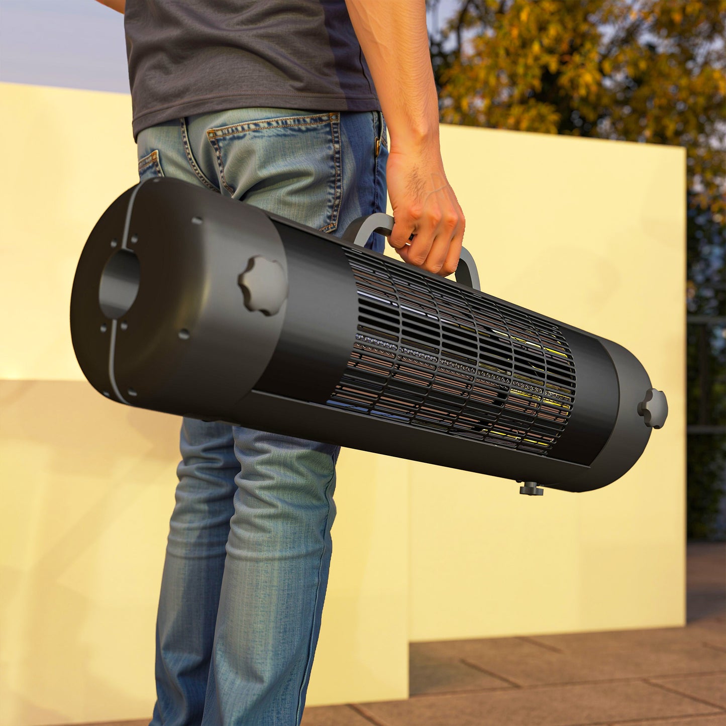 Outsunny Electric Umbrella Parasol Mounted Patio Heater for 25-70 mm Poles, 2000 W Outdoor Garden Heater with 2 Heat Setting, 6 ãŽ¡ Coverage, Tip-Over Protection, Black