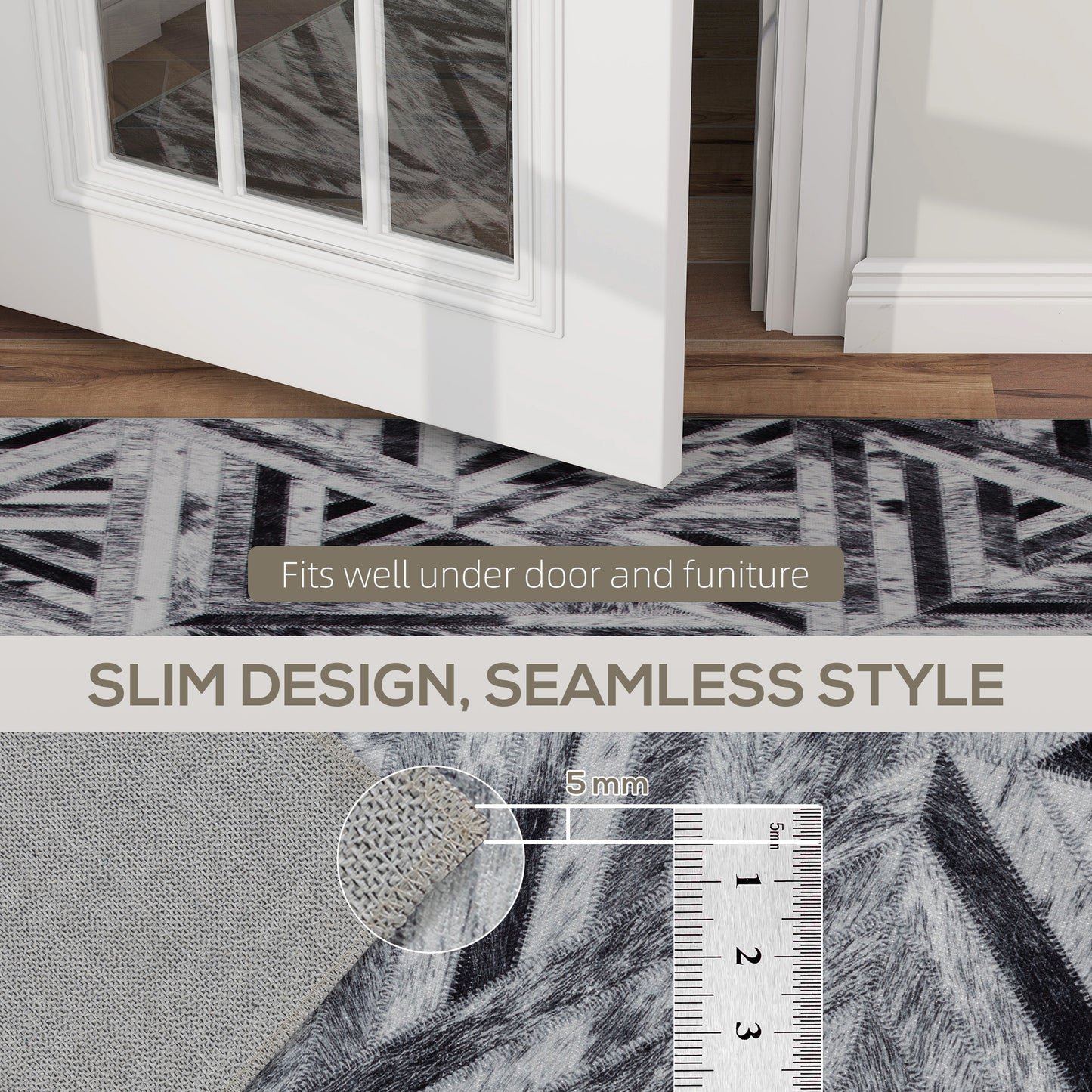 HOMCOM Modern Area Rug, Triangle Pattern Non-Slip Washable Rug, Chenille Floor Carpet for Living Room, Bedroom, Dining Room, Home Office, 230 x 160 cm, Black