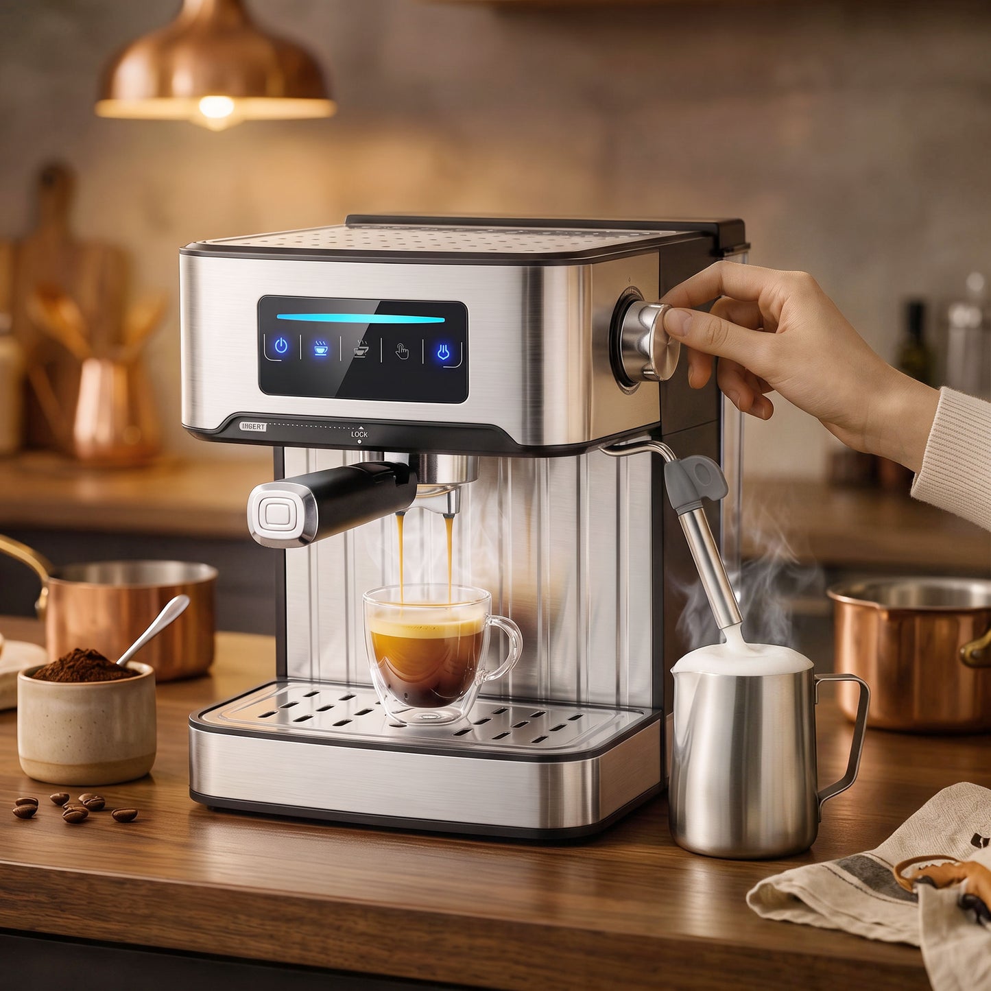 HOMCOM Espresso Machine, 20-Bar Cappuccino Coffee Maker with Frother Wand, 1.6L Tank, Single/Double/Manual Shot, LED Touch