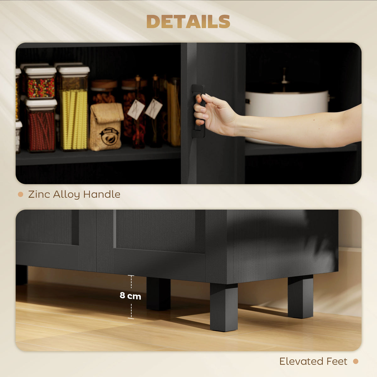 HOMCOM Sideboard Buffet Cabinet, Kitchen Storage Cabinet with 3 Doors and Adjustable Shelves for Living Room, Kitchen, Black