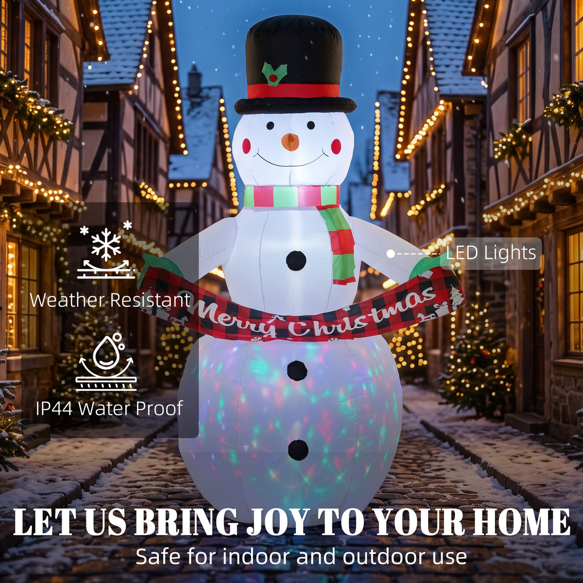 Inflatable Christmas Decoration, Outsunny 6.7FT Christmas Inflatable Snowman with Colourful LED Light