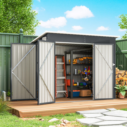 Outsunny 7.5 x 4.3ft Metal Garden Storage Shed, Waterproof Outdoor Shed with Triple Lockable Door, Gloves, Vents, Dark Grey