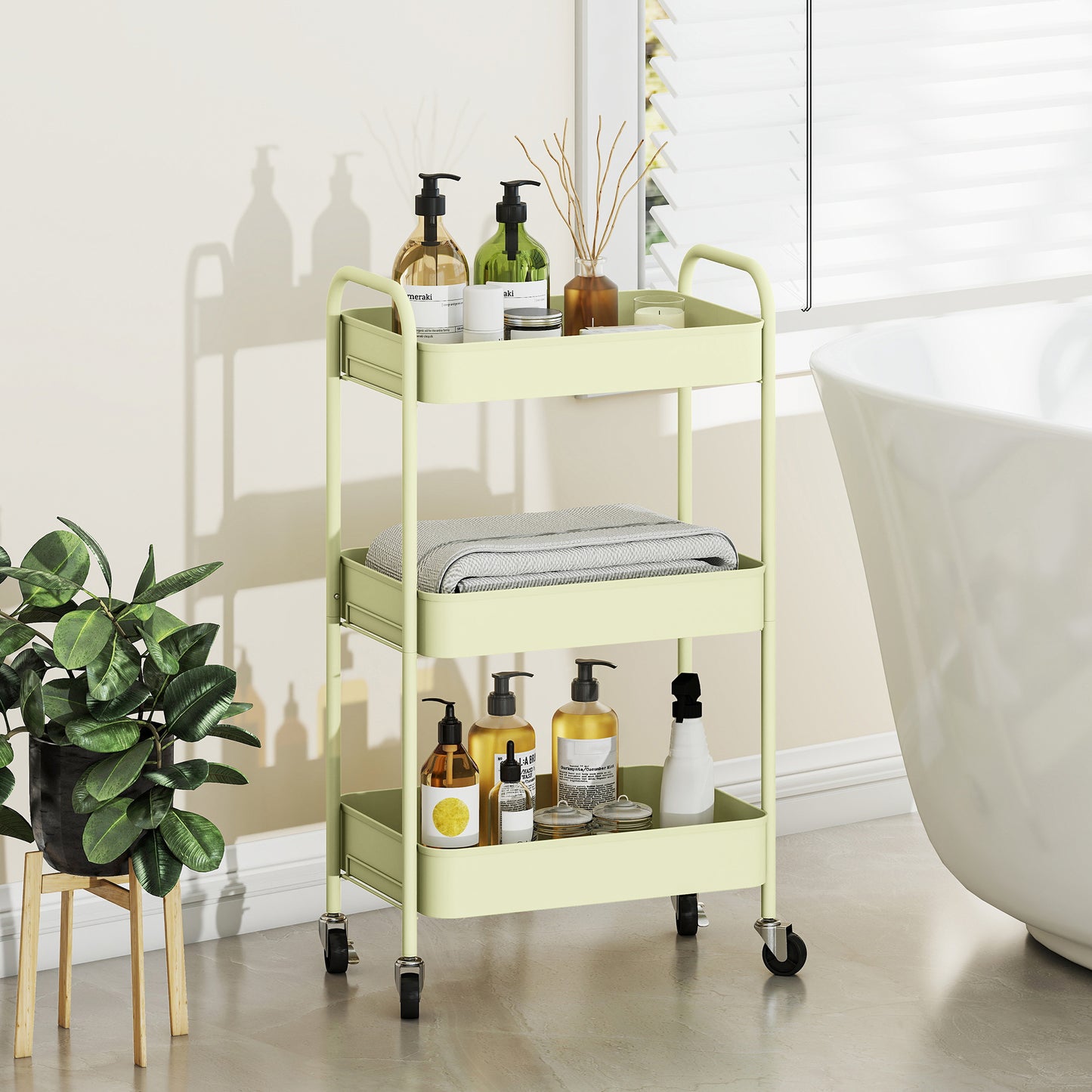 HOMCOM Three-Tier Steel Storage Trolley - Green