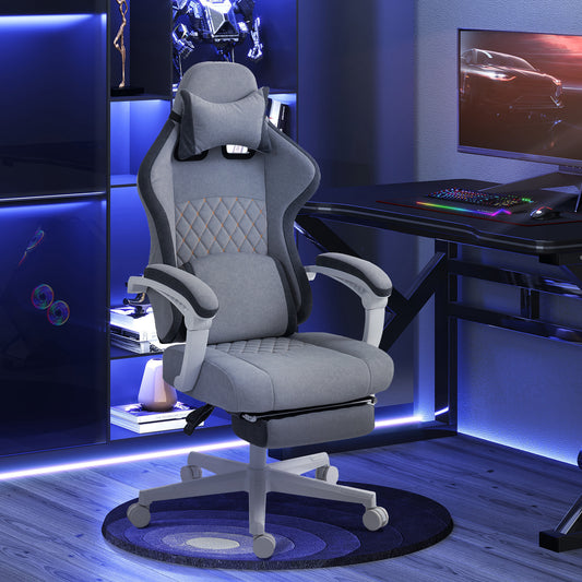 HOMCOM Ergonomic High Back Gaming Chair for Adults, Printed Velvet Computer Recliner Chair with Footrest, Lumbar Support, Adjustable Height and 360Â° Swivel Seat for Office or Gaming, Grey