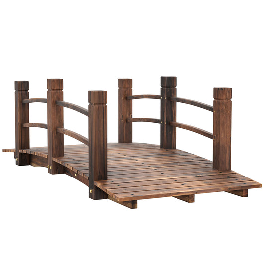 Outsunny 1.5M Wooden Garden Bridge Lawn DÃ©cor Stained Finish Arc Outdoor Pond Walkway w/ Railings Water Yard Decoration