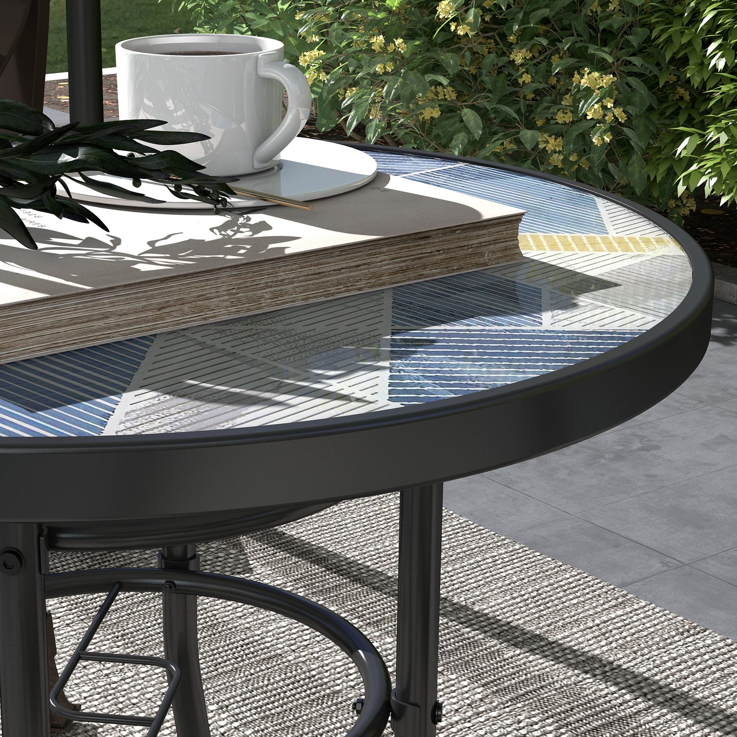 Outsunny 60 Garden Table, with Glass Printed Tabletop - Multicolour