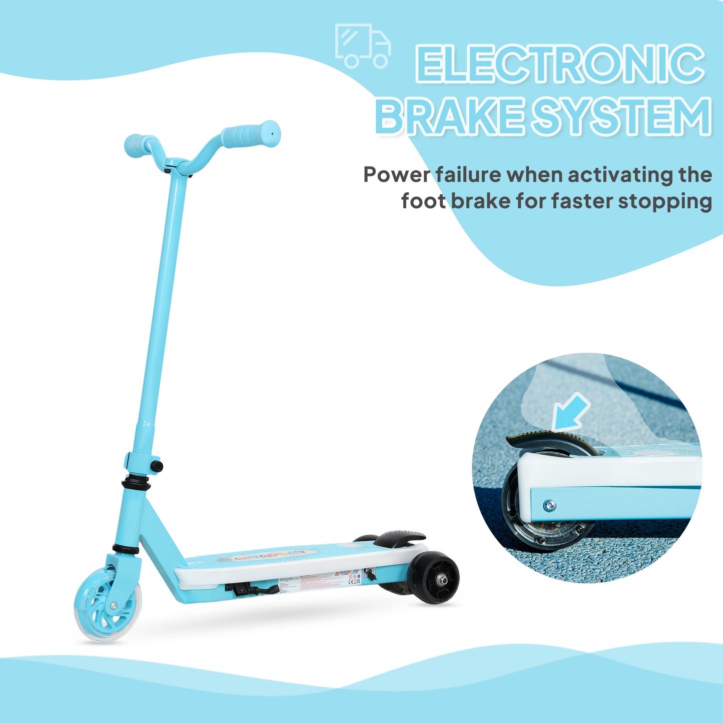 AIYAPLAY Electric Scooter for Kids Aged 4-7 Years, with Flashing LED Lights, Rear Auxiliary Wheels, Blue
