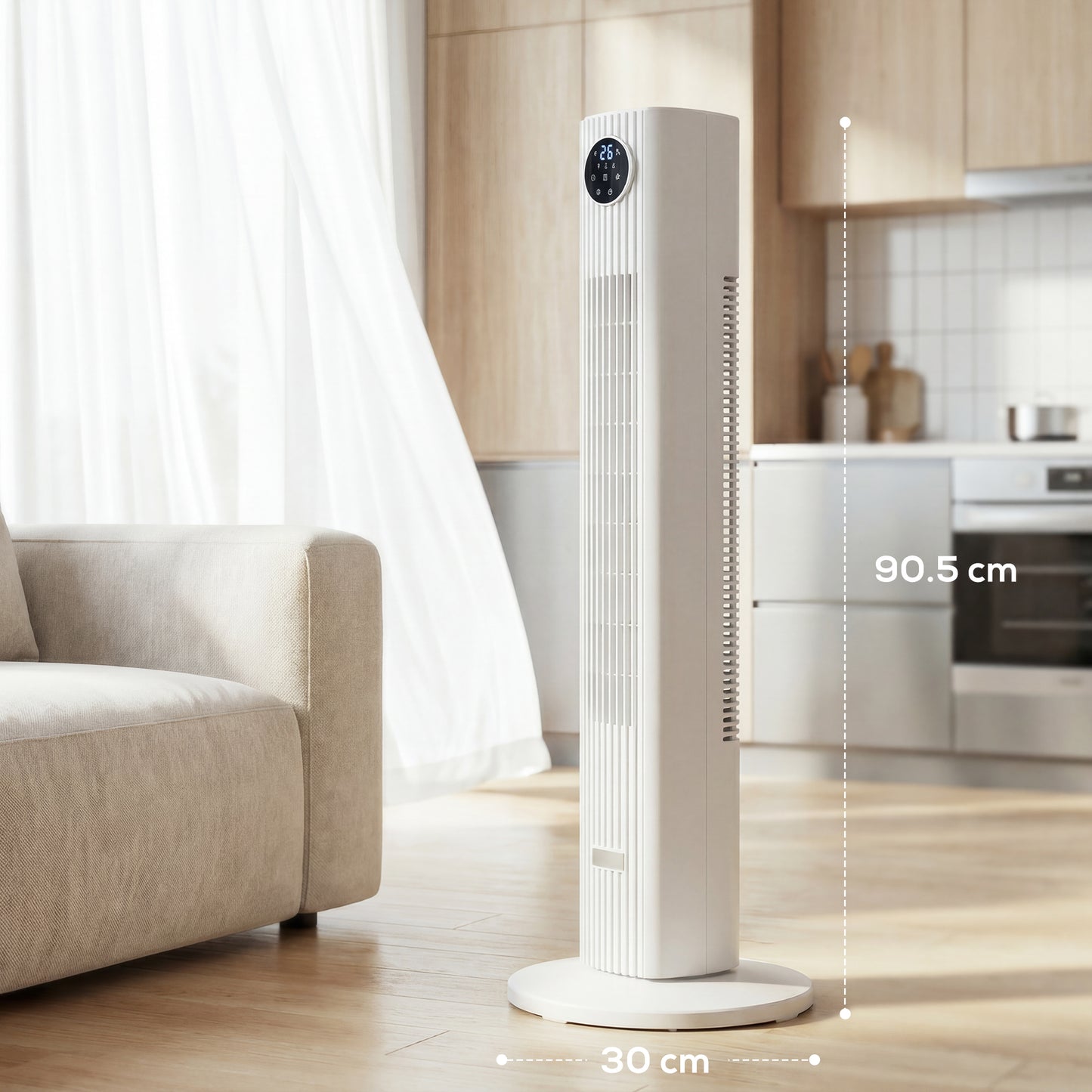 HOMCOM 28dB Tower Fan for Bedroom, 36 inch, 8 m/s Velocity Standing Cooling Fan with 80Â° Oscillating, BLDC Motor, 12 Speeds, LED Display, 4 Modes, 12H Timer, Remote Control, White