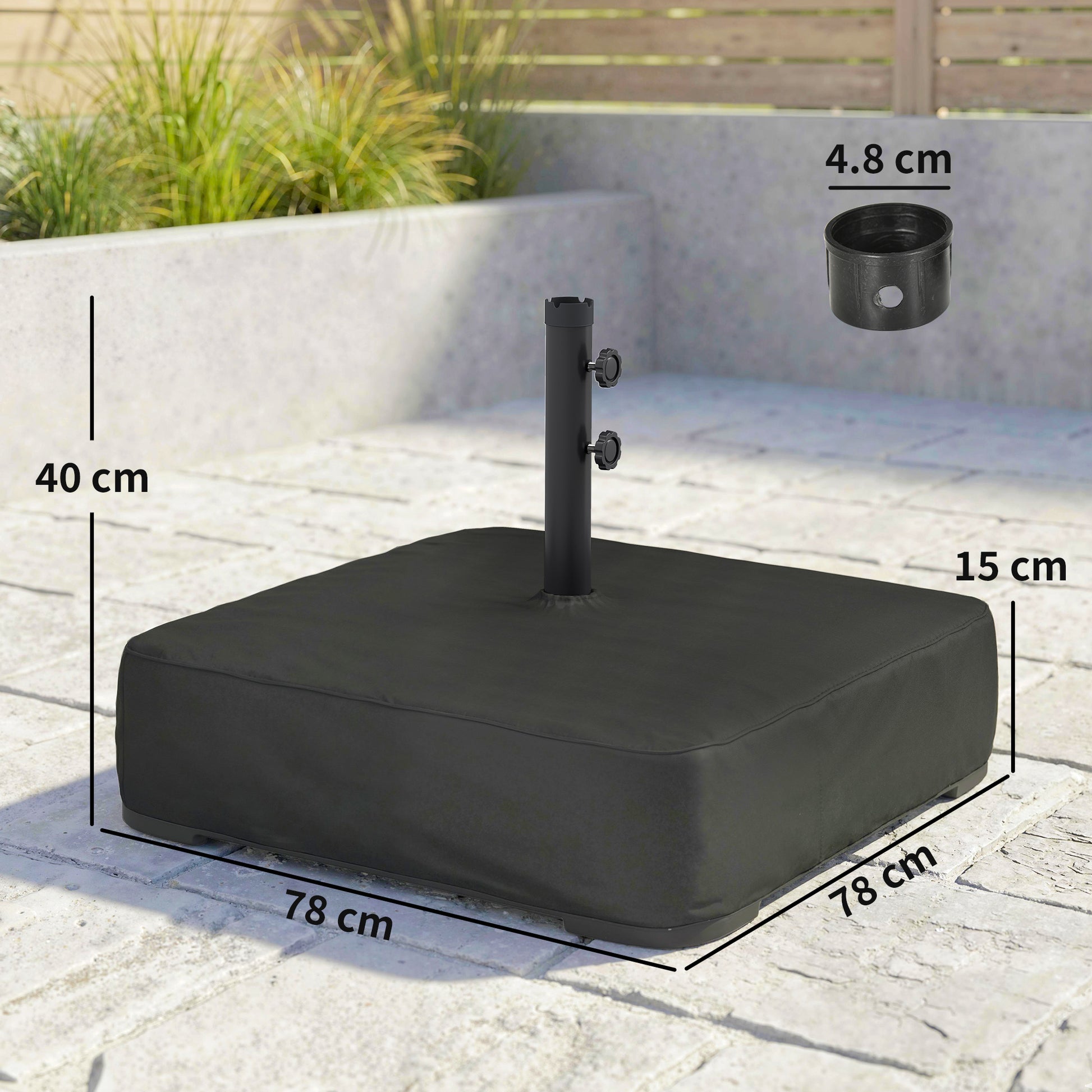 Outsunny Garden Parasol Base 80 kg Sand Filled Heavy Duty Stand for Cantilever Umbrellas and 48 mm Poles Black