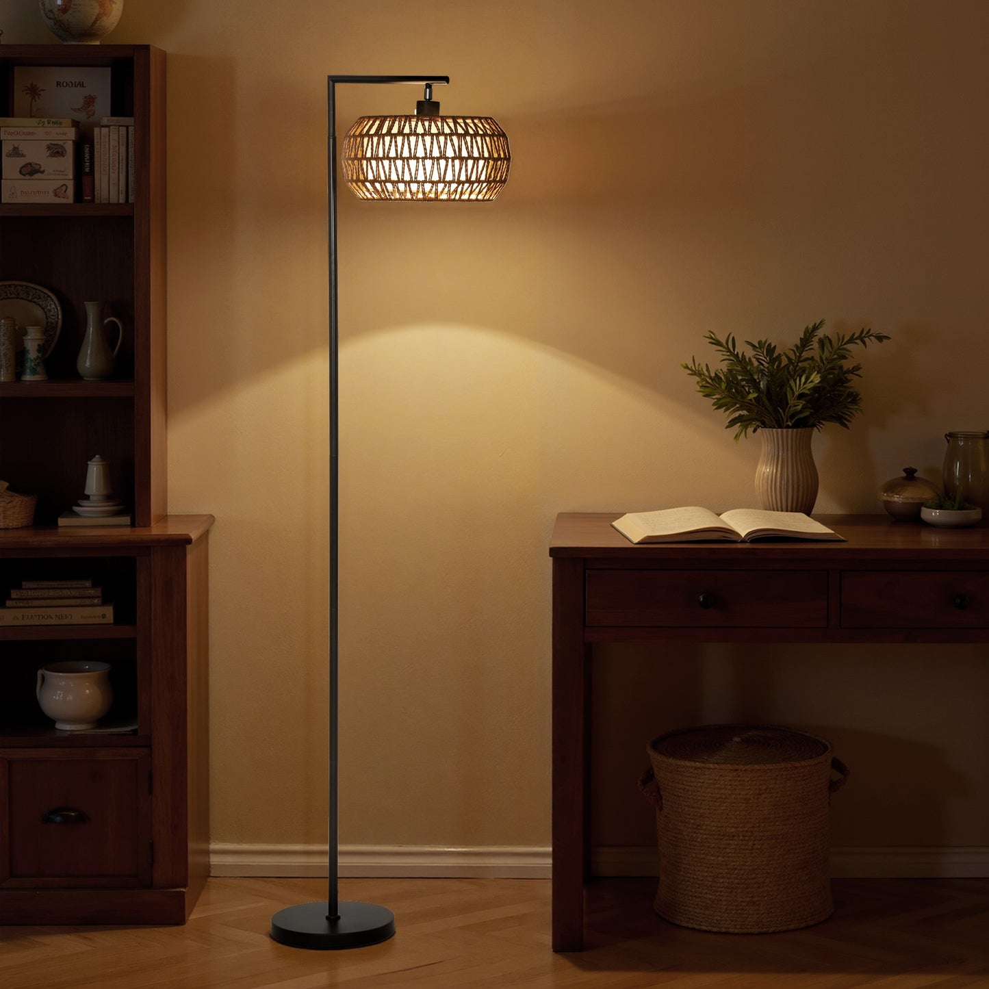 HOMCOM Boho Dimmable Floor Lamp - Black