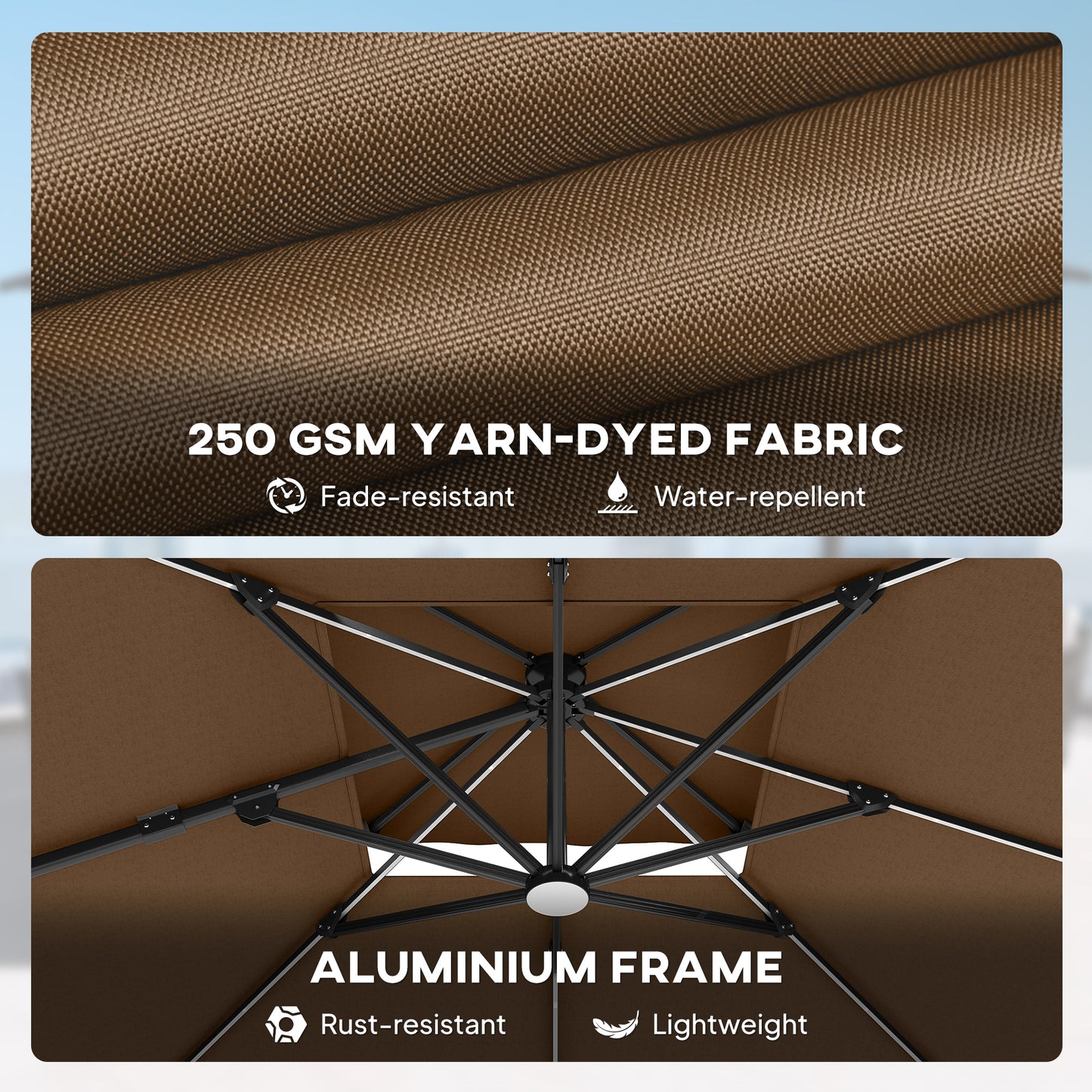 Outsunny Multi-Angle LED Light Parasol Umbrella - Khaki