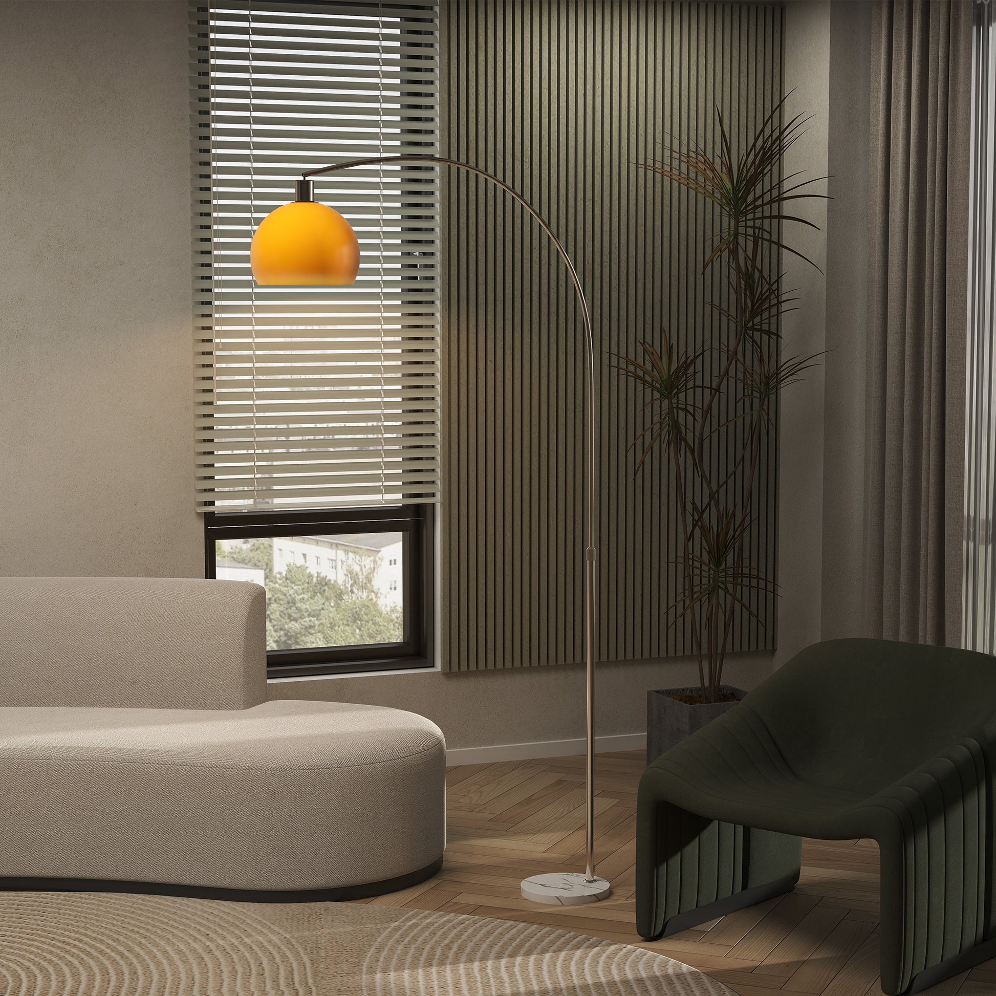 HOMCOM Floor Lamp for Living Room, Modern Standing Lamp with Shade & Foot Switch for Bedroom, Office, Orange
