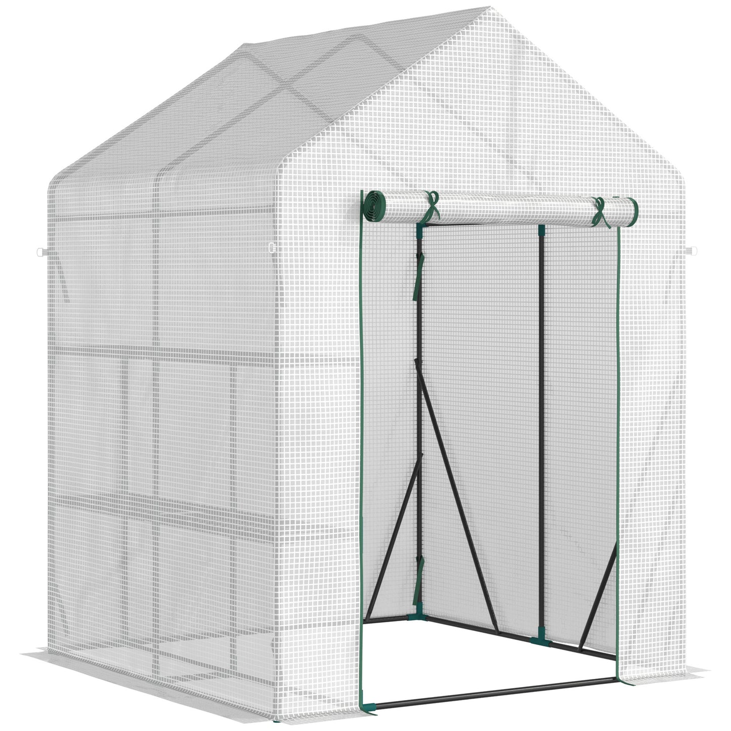 Outsunny Walk In Greenhouse with 2 Tier Shelf, Portable Gardening Plant Grow House Tomato Greenhouse with Roll up Zip Panel Door, Reinforced PE Cover, 143 x 143 x 195cm, Clear