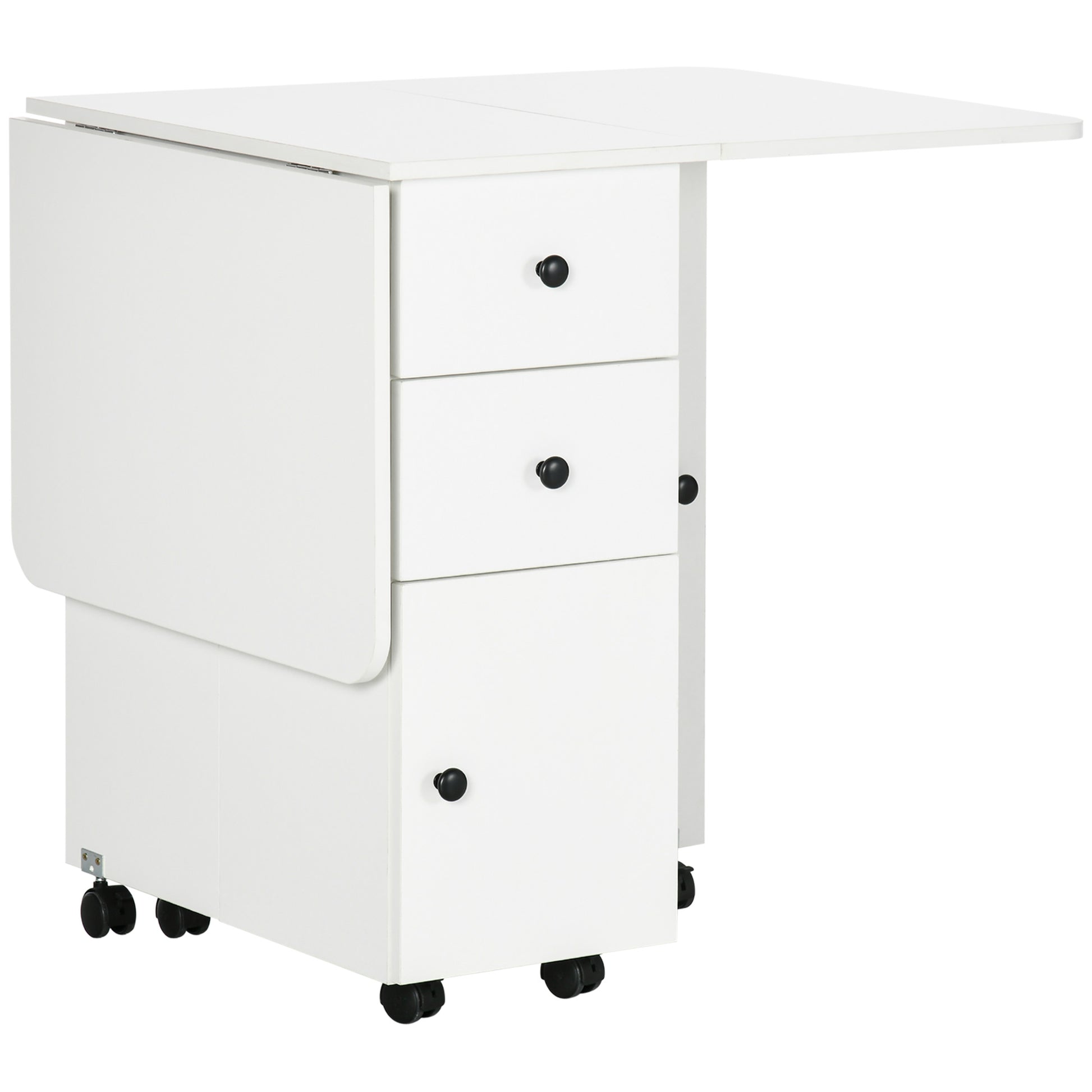 HOMCOM Multi-Storage Six-Person Drop Leaf Dining Table - White