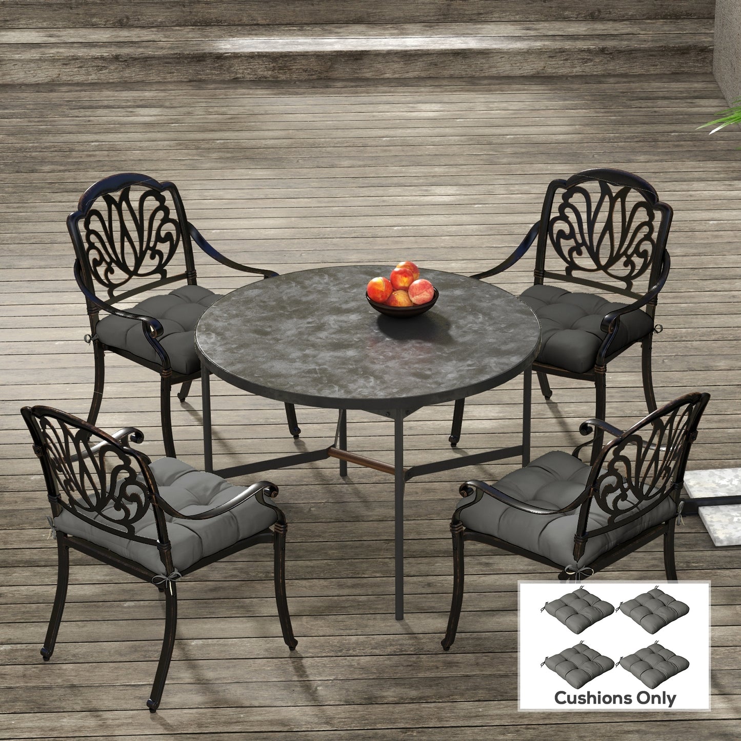 Outsunny 4-Piece Seat Cushion Pillows Replacement, Patio Chair Cushions Set with Ties for Indoor Outdoor, Charcoal Grey