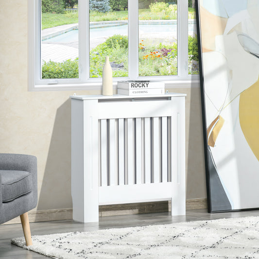 HOMCOM Slatted Radiator Cover Painted Cabinet MDF Lined Grill in White (78L x 19W x 81H cm)
