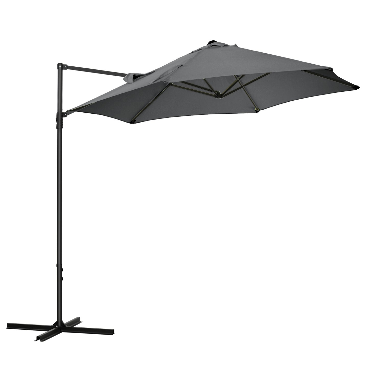 Outsunny 2.5M Garden Cantilever Parasol, Offset Roma Patio Umbrella Hanging Sun Shade Canopy Shelter with 360Â° Rotation and Cross Base, Dark Grey