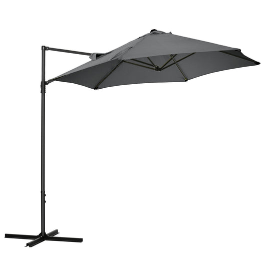 Outsunny 2.5M Garden Cantilever Parasol, Offset Roma Patio Umbrella Hanging Sun Shade Canopy Shelter with 360Â° Rotation and Cross Base, Dark Grey