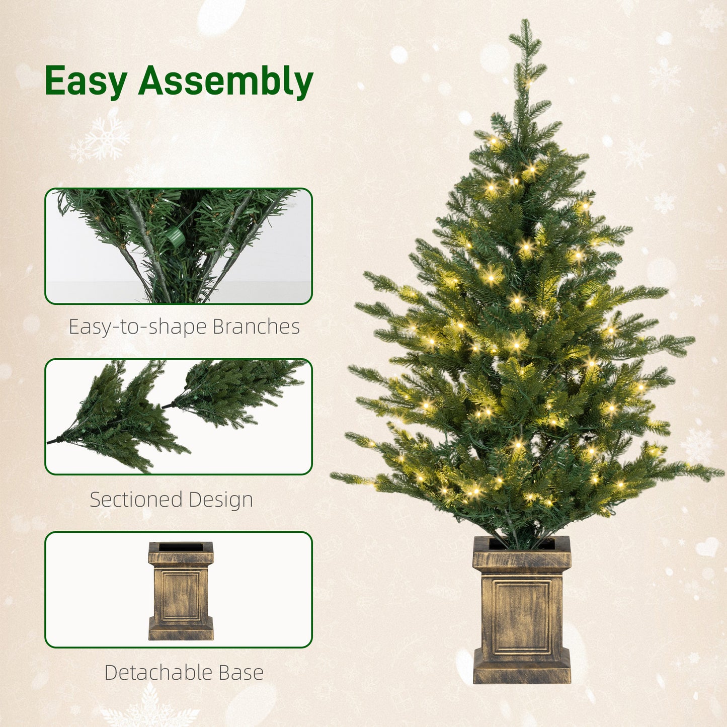 HOMCOM Set of Two Artificial 4ft Christmas Trees, with Lights - Green
