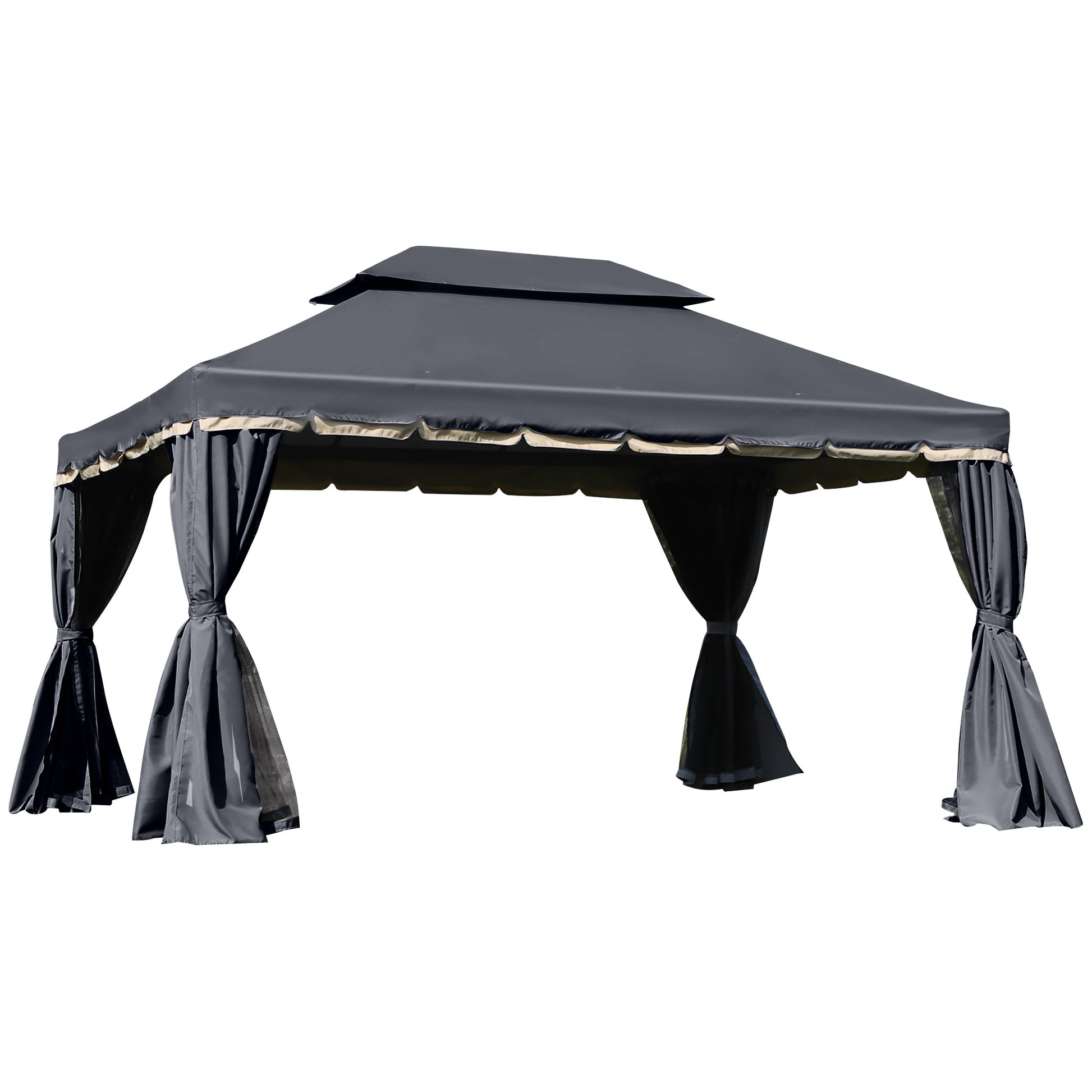 Outsunny 3 x 4m Aluminium GardenÂ Gazebo, Marquee Canopy Shelter Pavilion Party Tent with Nets and Curtains for Garden and Deck, Black