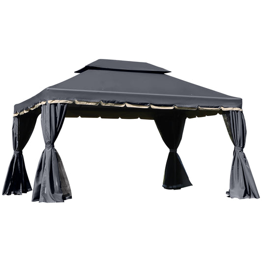 Outsunny 3 x 4m Aluminium GardenÂ Gazebo, Marquee Canopy Shelter Pavilion Party Tent with Nets and Curtains for Garden and Deck, Black
