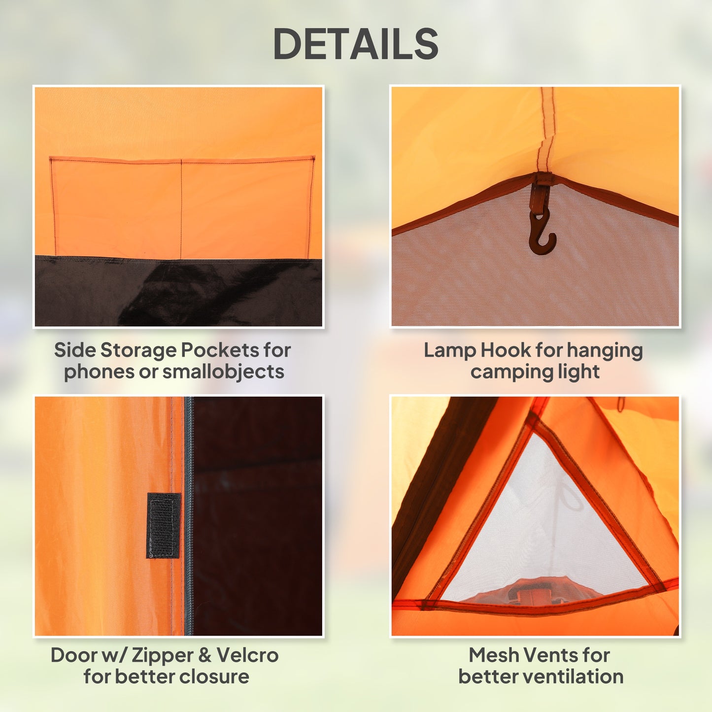 Outsunny 2-3 Man Tunnel Tents w/ Vestibule Camping Tent Porch Air Vents Weather-Resistant Shelter, Orange
