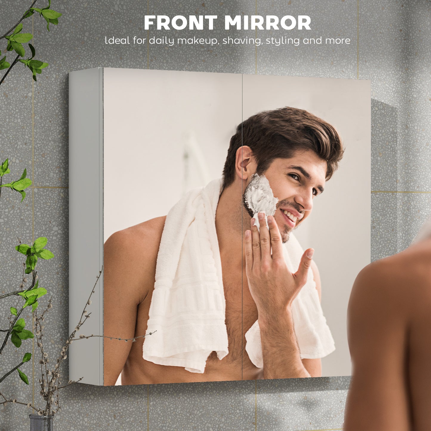 HOMCOM 60 x 15 cm Double Door Bathroom Mirror Cabinet - White