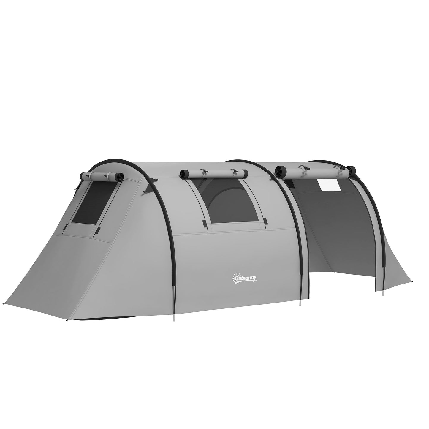 Outsunny Four Man Duo Room Tunnel Tent, with Accessories - Grey Default Title