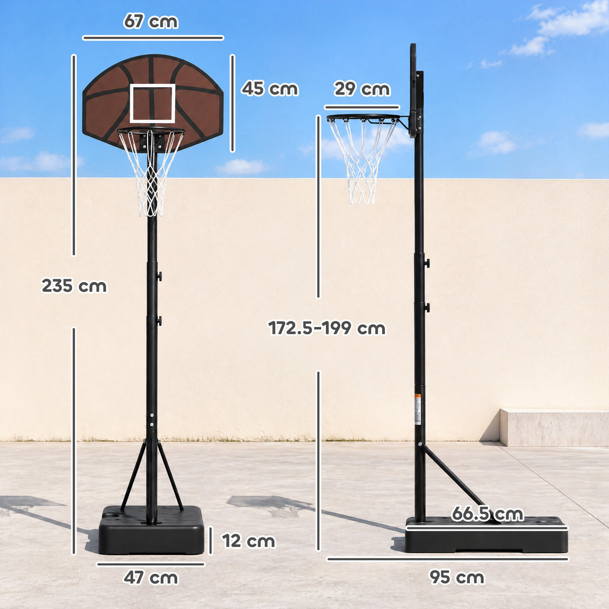 AIYAPLAY Kids Basketball Hoop and Stand, Adjustable Height, 172.5 /185.5 /199 cm, Outdoor Play Game Toys for Ages 3â€“8, Black