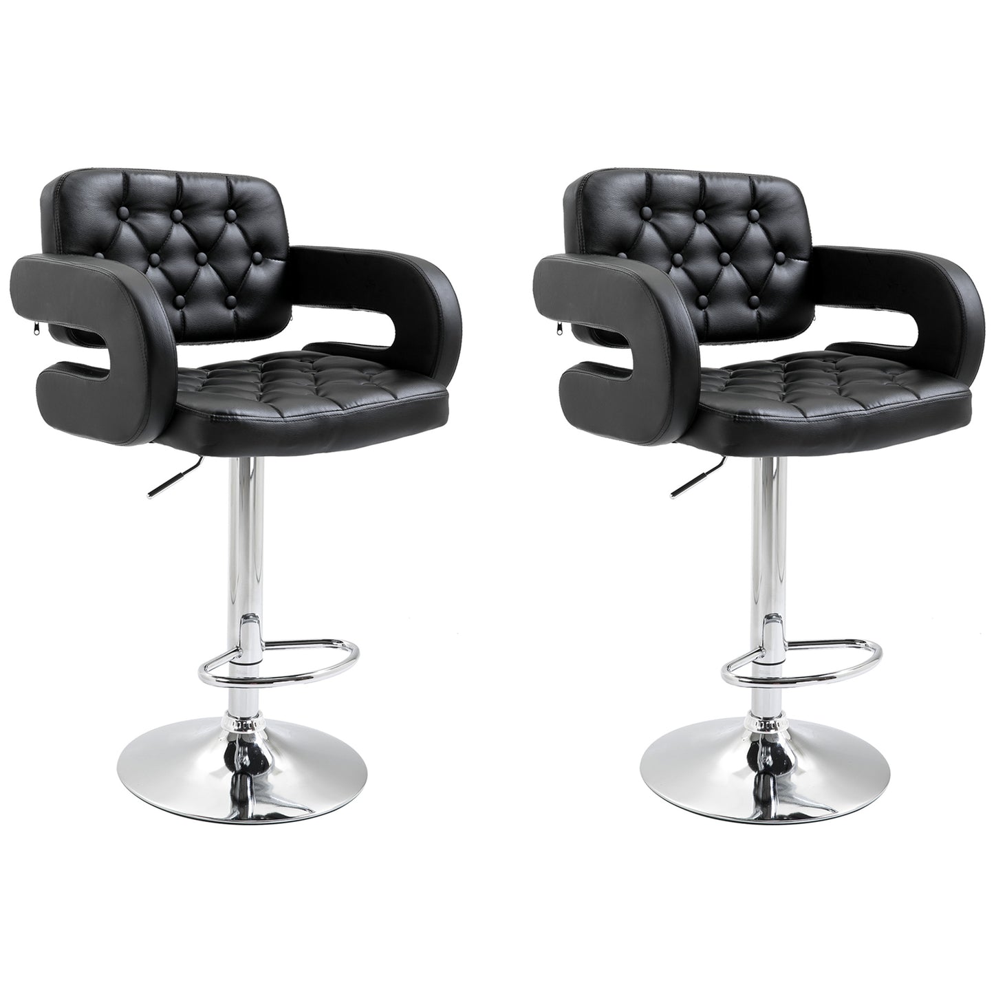 Set of 2 PU Leather Upholstered Swivel Bar Stool, Height Adjustable Barstool with Back, Armrest, Footrest for Kitchen