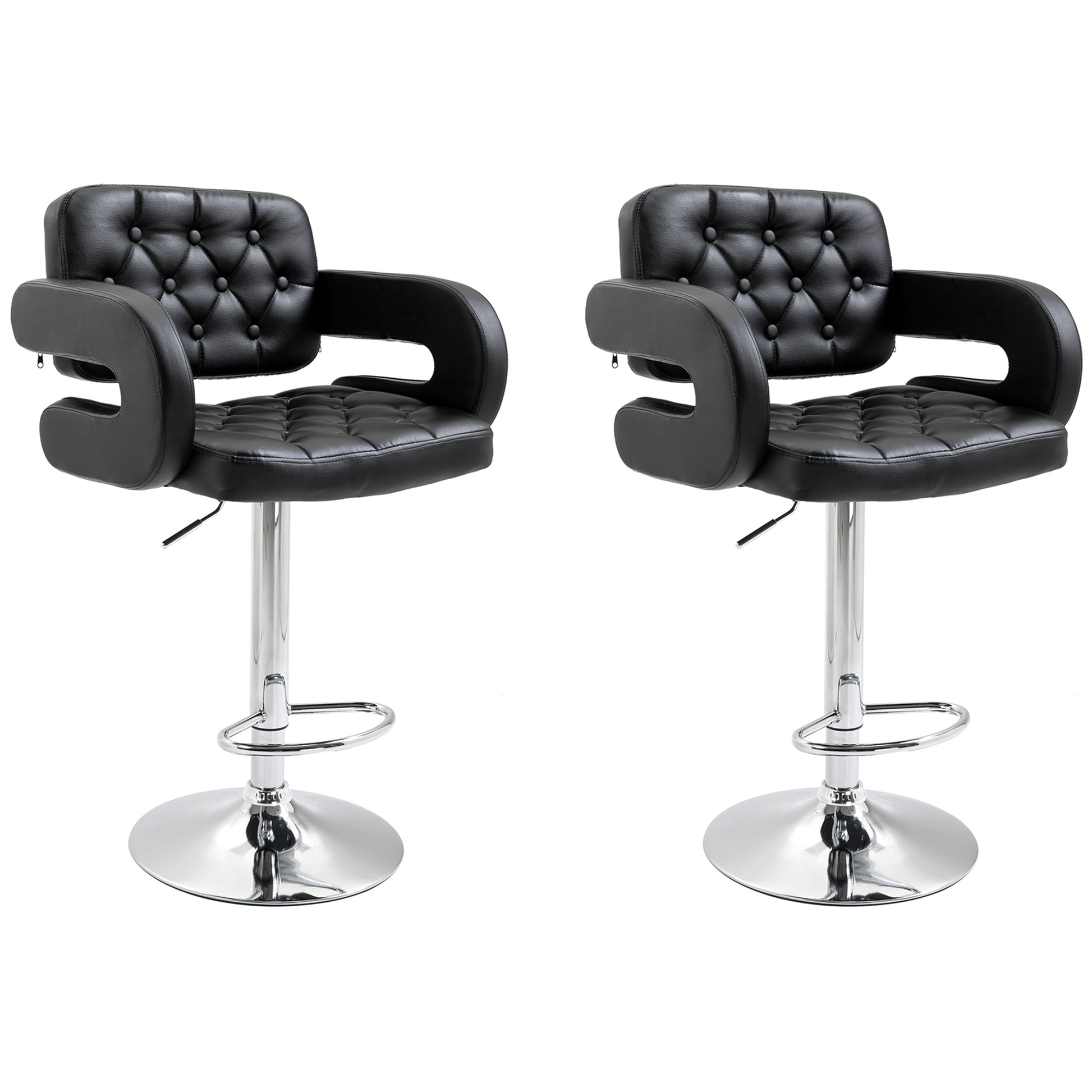 Set of 2 PU Leather Upholstered Swivel Bar Stool, Height Adjustable Barstool with Back, Armrest, Footrest for Kitchen
