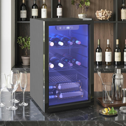 HOMCOM 24 Bottle Wine Cooler, 68 Litre Capacity, 4-16Â°C Freestanding Drinks Wine Fridge with Glass Door, Black