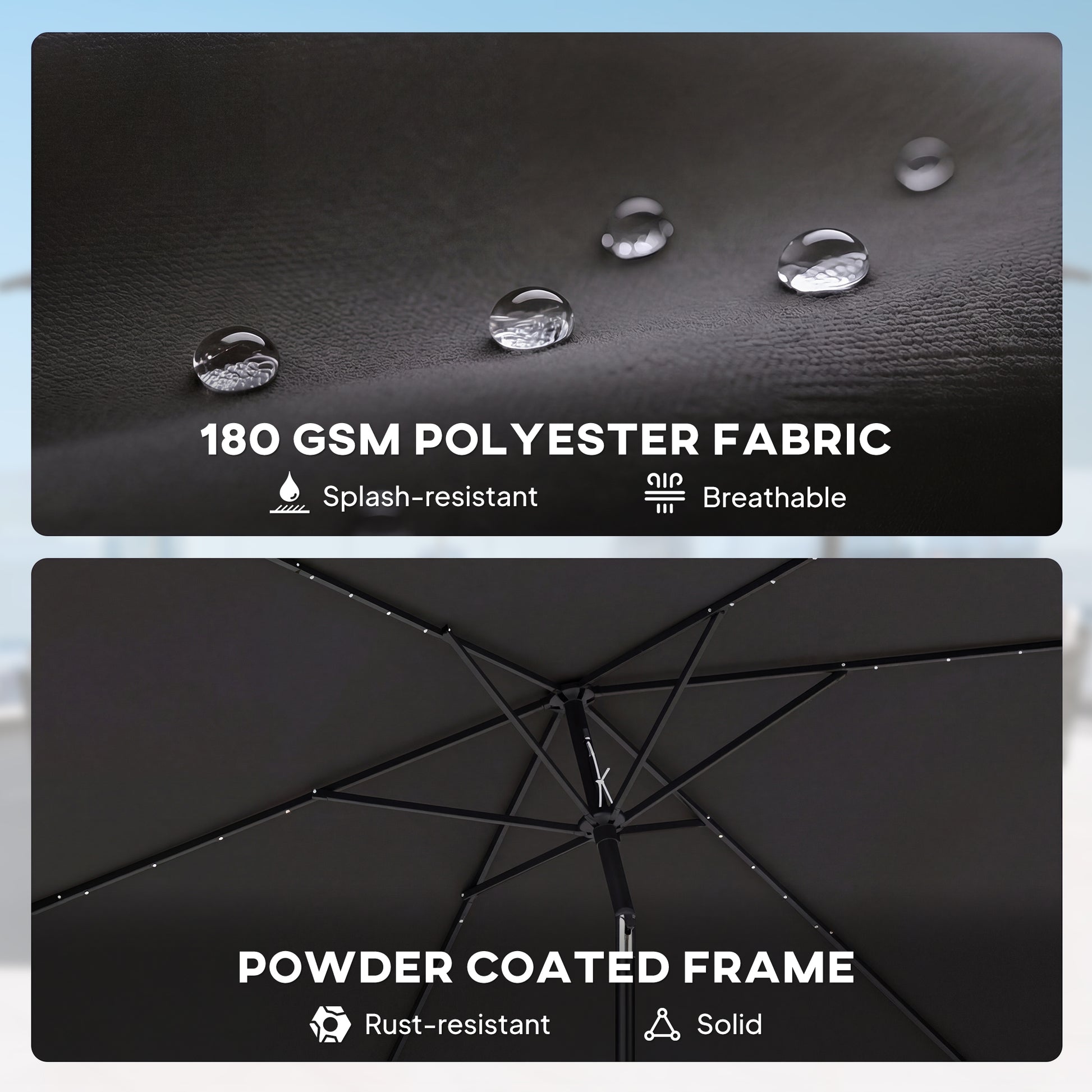 Outsunny 3 x 2 m Garden Parasol Umbrella with LED Solar Light, Parasol Cover, Outdoor Market Patio Umbrella, Black
