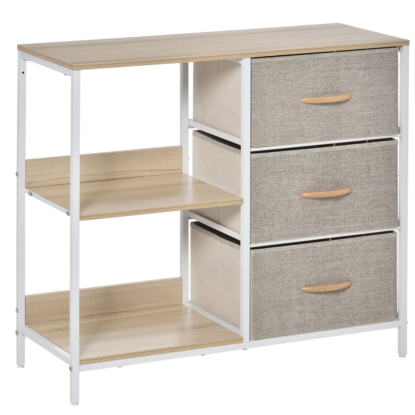 HOMCOM Chest of Drawers Storage Dresser Cabinet Organizer with 3 Fabric Drawers and 2 Display Shelves for Living Room, Bedroom, Hallway, Beige