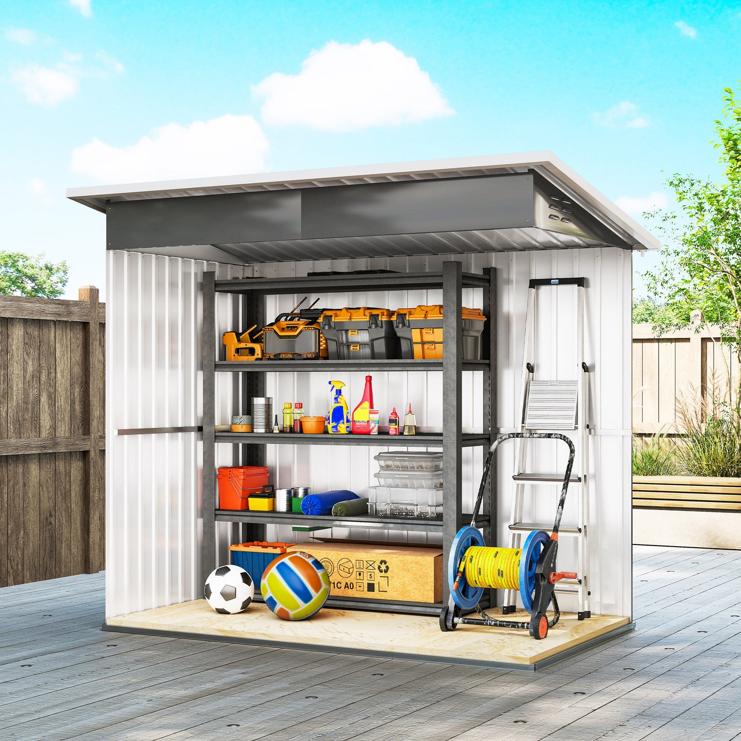 Outsunny 7 x 4ft Eco-friendly Galvanised Steel Garden Shed, with Lock and Gloves, 40kg/ãŽ¡ Snow Capacity - Grey