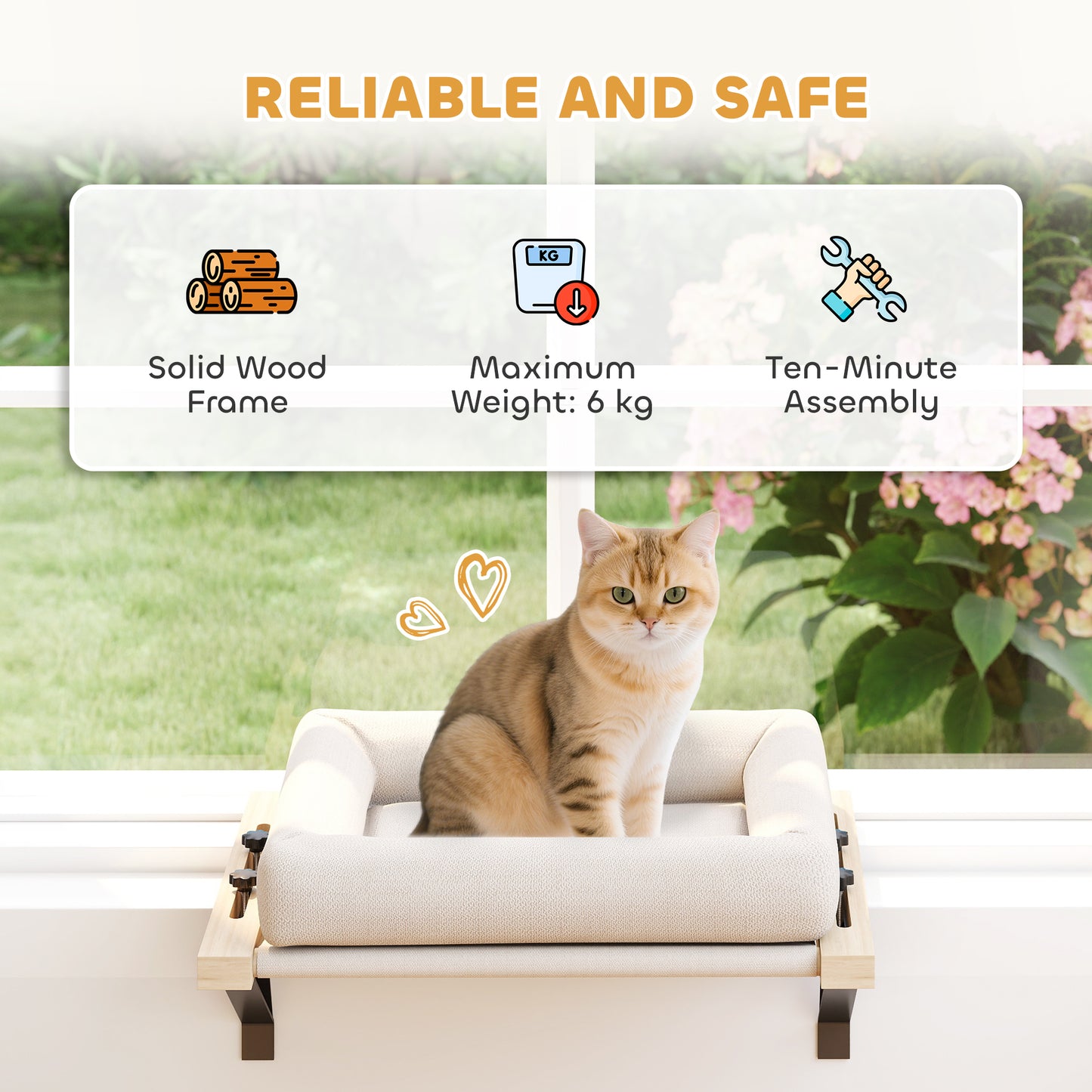 PawHut Cat Radiator Bed, Adjustable Hanging Cat Hammock with Removable and Washable Cushion for Indoor Cats, Cream White