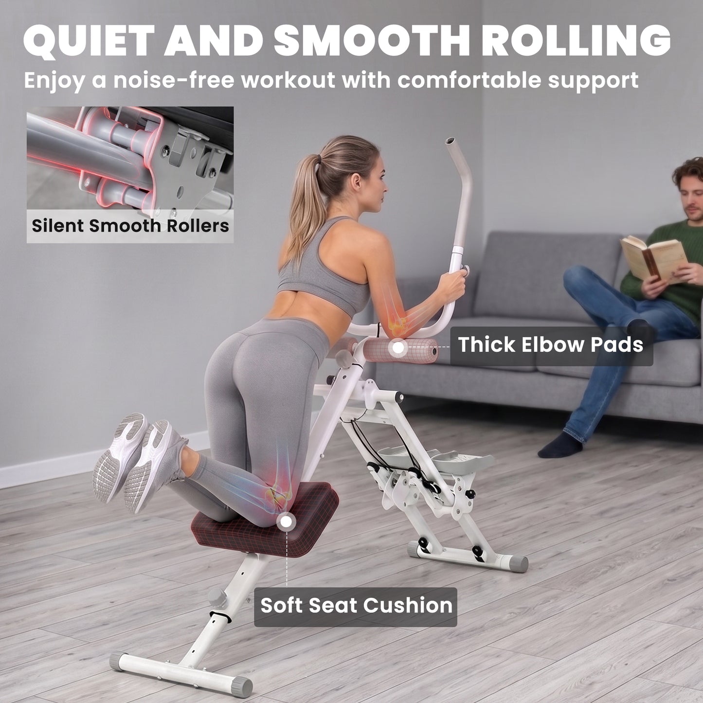 SPORTNOW 2-in-1 Ab Machine and Stair Stepper, Foldable Ab Trainer and Climbing Machine with LCD Monitor for Home Gym, White